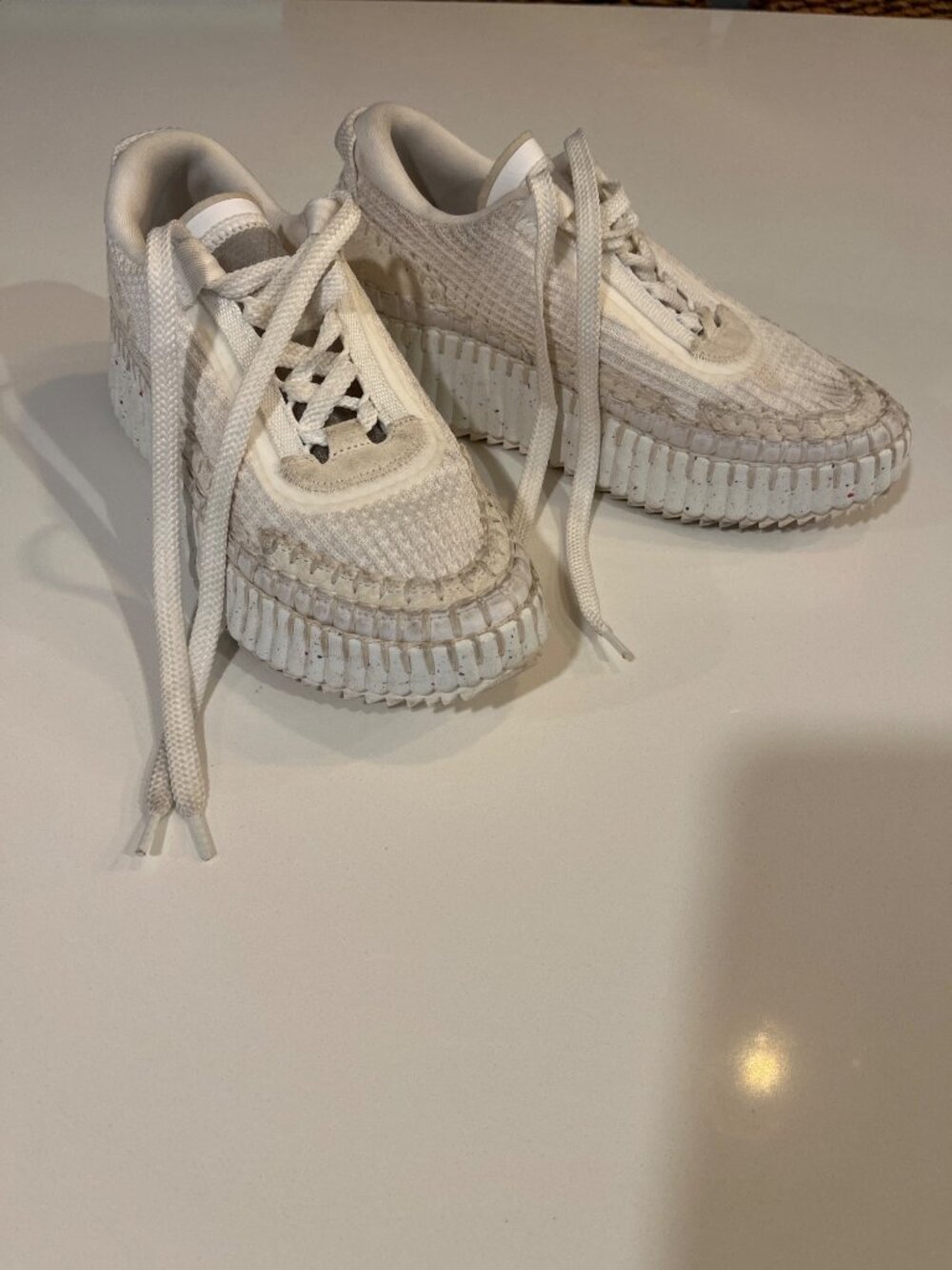 Chloé Nama Woven Platform Sneakers White Womens Size 39 Sustainable Mixed Materi